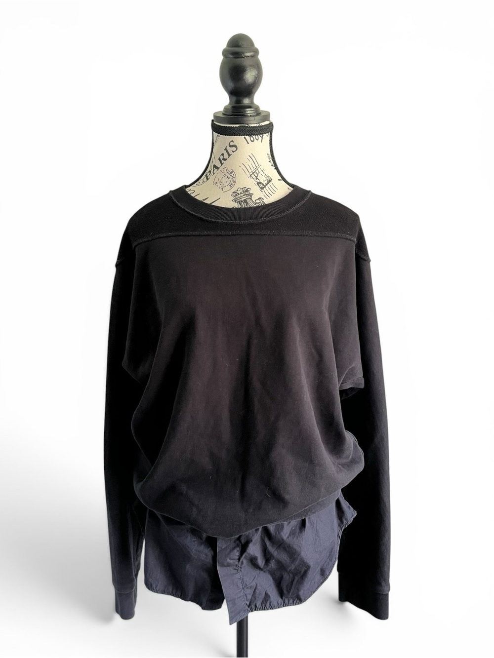 3.1 PHILLIP LIM Layered Sweatshirt Poplin Shirt Black Avant Garde